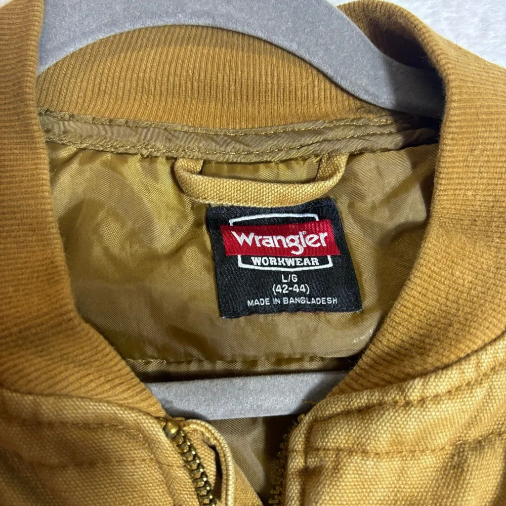 Wrangler Workwear Quilted Vest Men Large Brown Good Canvas Duck Zip Up 0043
